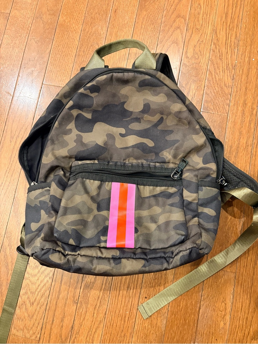 Haute Shore Camo Backpack with Pink & Orange Stripe